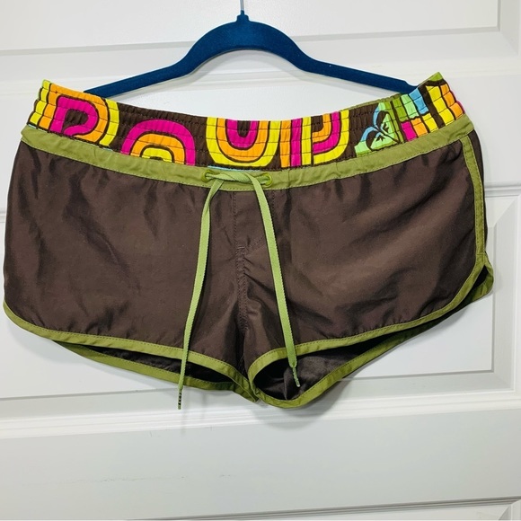 ROXY Brown Retro Colorful Festival Hot Pants Drawstring Shorts Sz 7 - Picture 10 of 10